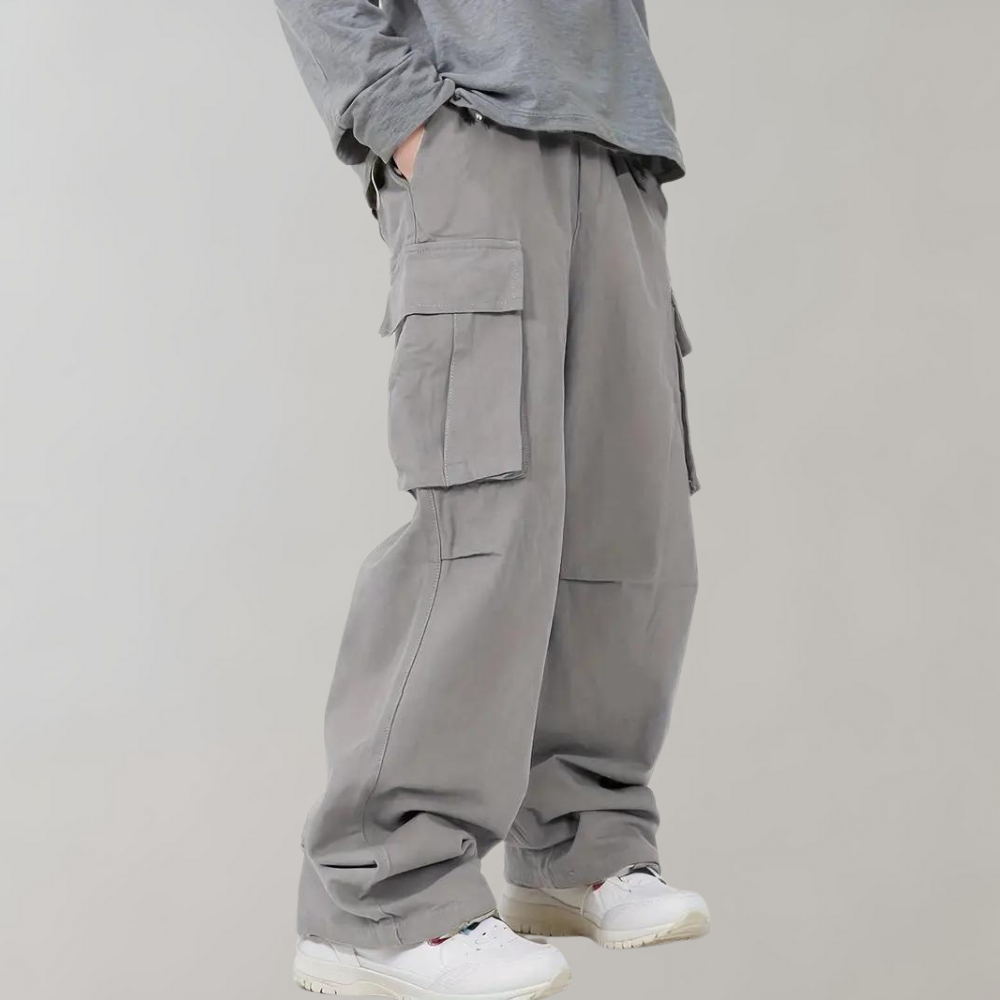 Cargohose – Herren-Baggy-Hose mit geradem Bein und lockerer Passform und Taschen-Hellgrau-S-Chaps Herrenmode