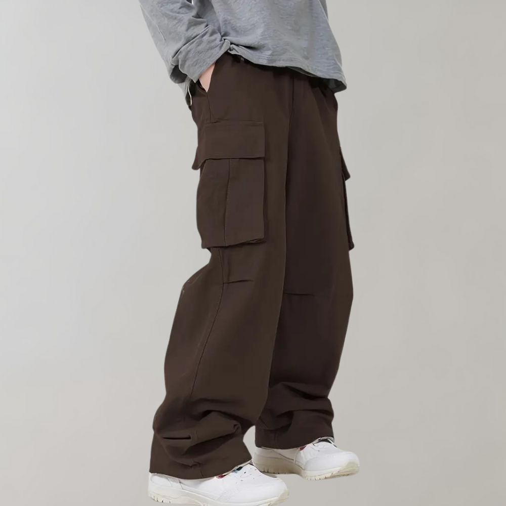 Cargohose – Herren-Baggy-Hose mit geradem Bein und lockerer Passform und Taschen-Kaffee-S-Chaps Herrenmode