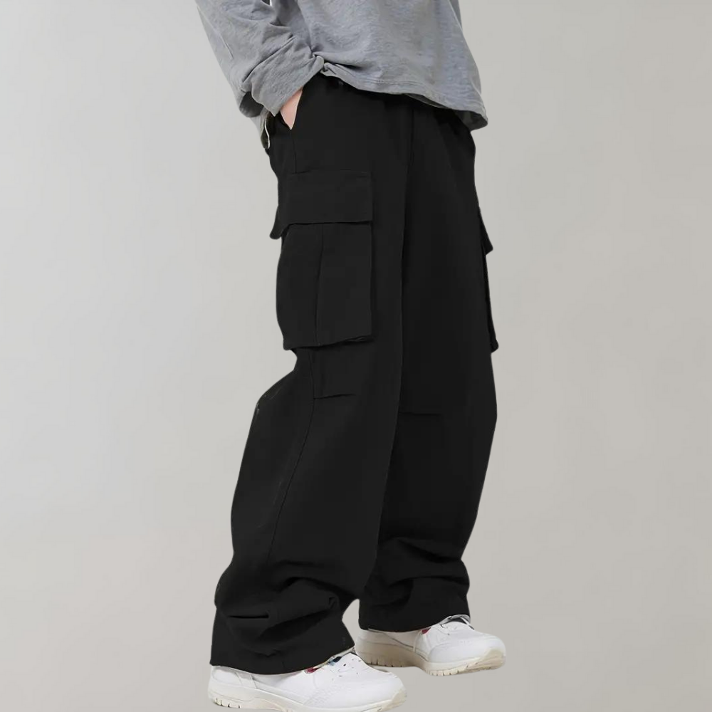 Cargohose – Herren-Baggy-Hose mit geradem Bein und lockerer Passform und Taschen-Schwarz-S-Chaps Herrenmode