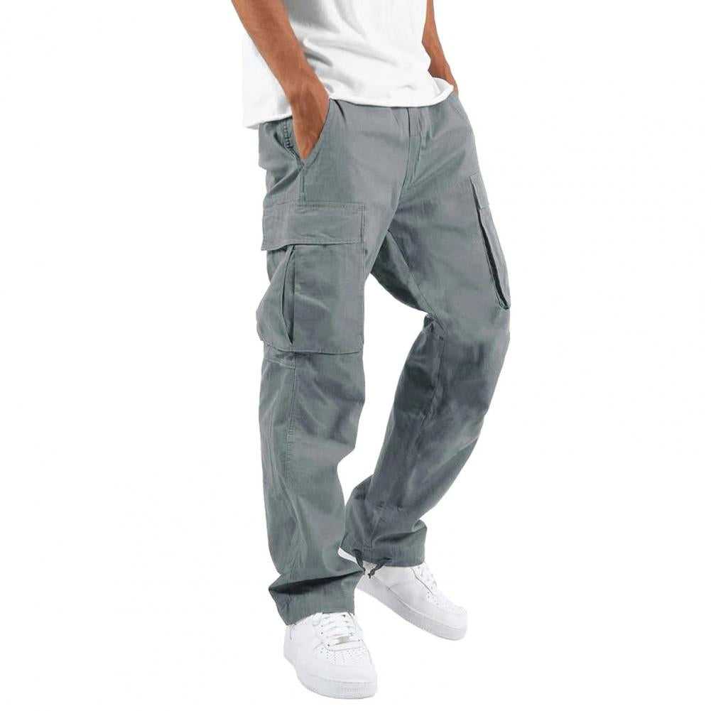 Cargohose - Herren Cargohose mit geradem Bein und Kordelzug, mit Taschen-Grau-S-Chaps Herrenmode