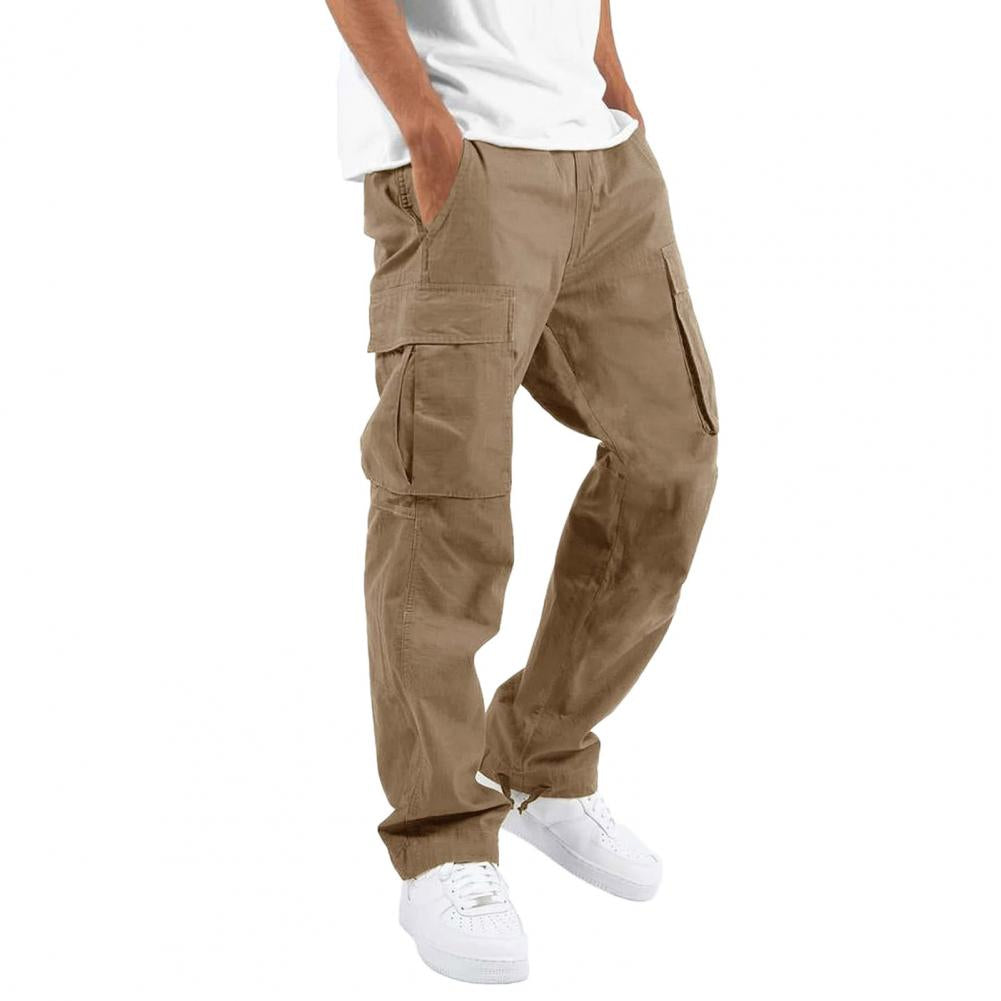 Cargohose - Herren Cargohose mit geradem Bein und Kordelzug, mit Taschen-Khaki-S-Chaps Herrenmode