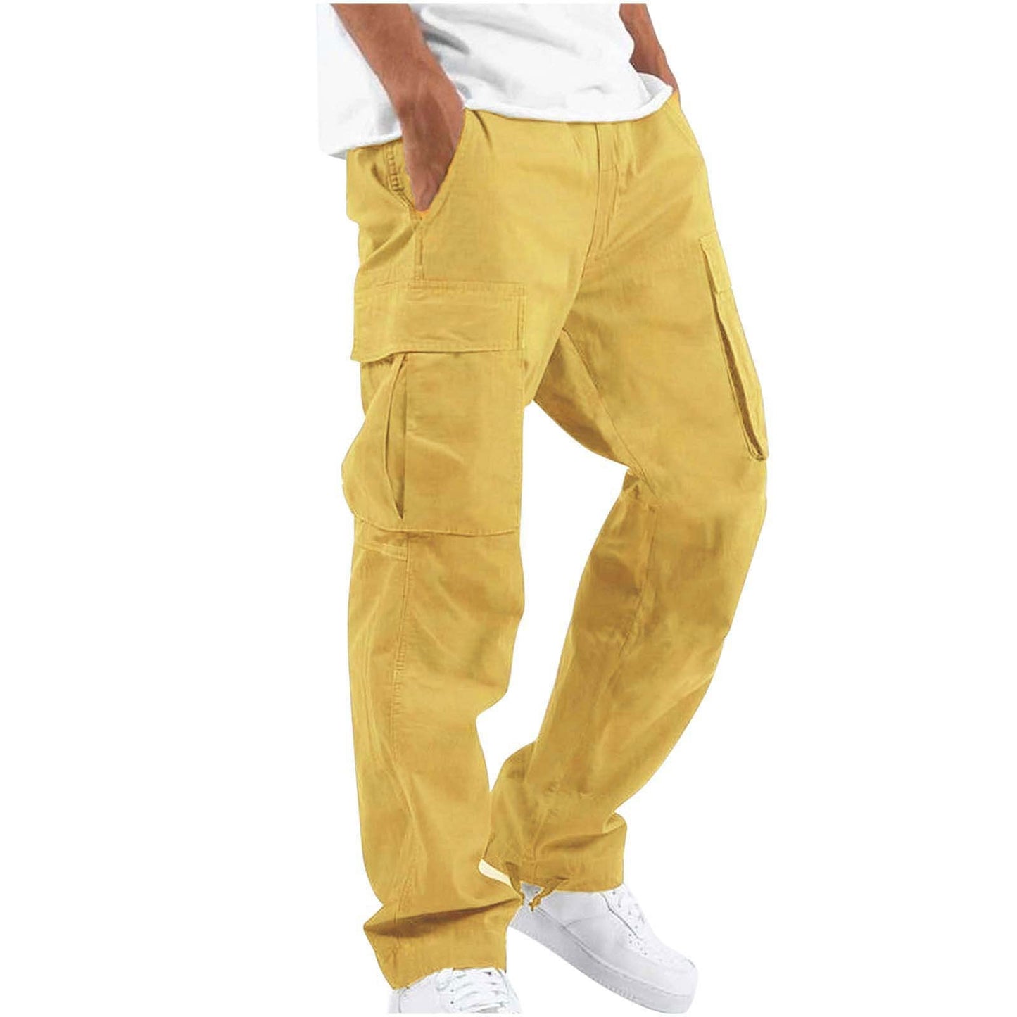 Cargohose - Herren Casual Baggy Loose Fit Cargohose-Gelb-S-Chaps Herrenmode