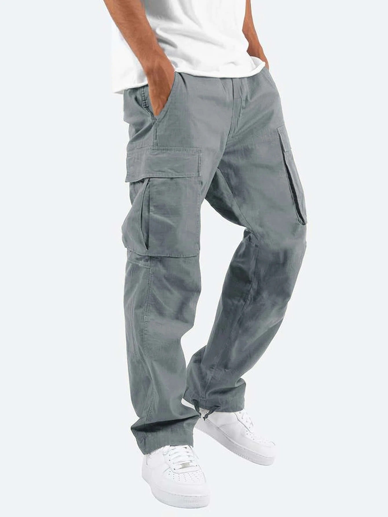 Cargohose - Herren Casual Baggy Loose Fit Cargohose-Grau-S-Chaps Herrenmode