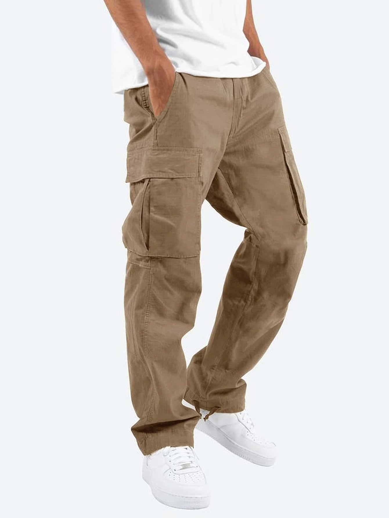 Cargohose - Herren Casual Baggy Loose Fit Cargohose-Khaki-S-Chaps Herrenmode