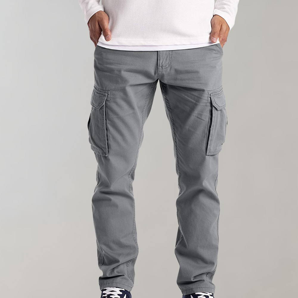 Cargohosen | Bequem | Straight Leg | Cargo Jeans | Herrenhosen-Hellgrau-S-Chaps Herrenmode