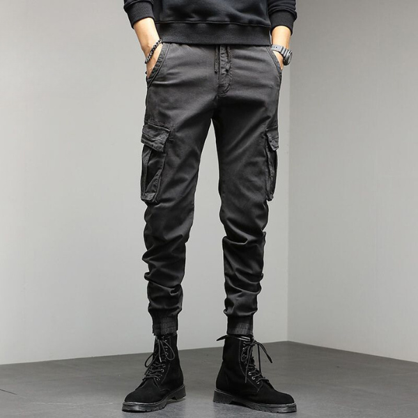 Cargohosen - Taschen - Kordelzug - Cargo Jogger - Herrenhosen-Grau-M-Chaps Herrenmode