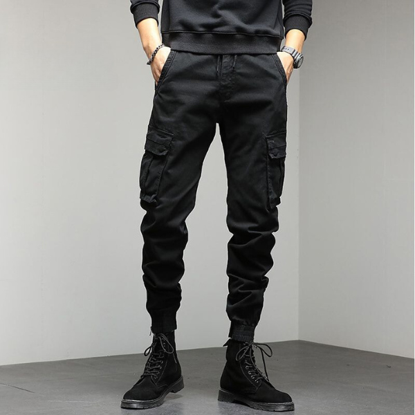 Cargohosen - Taschen - Kordelzug - Cargo Jogger - Herrenhosen-Schwarz-M-Chaps Herrenmode