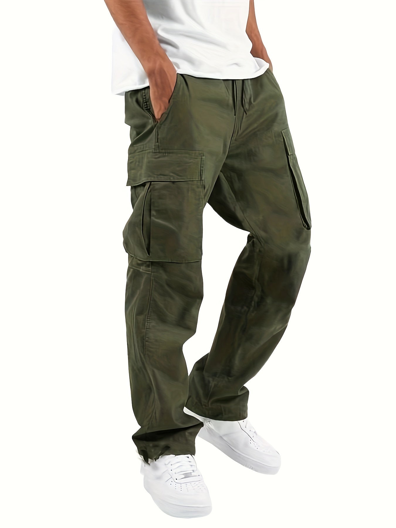 Cargohosen – gerade Beinpartie – lockere Passform – Cargohosen für Herren – Herrenhosen-Armeegrün-S-Chaps Herrenmode