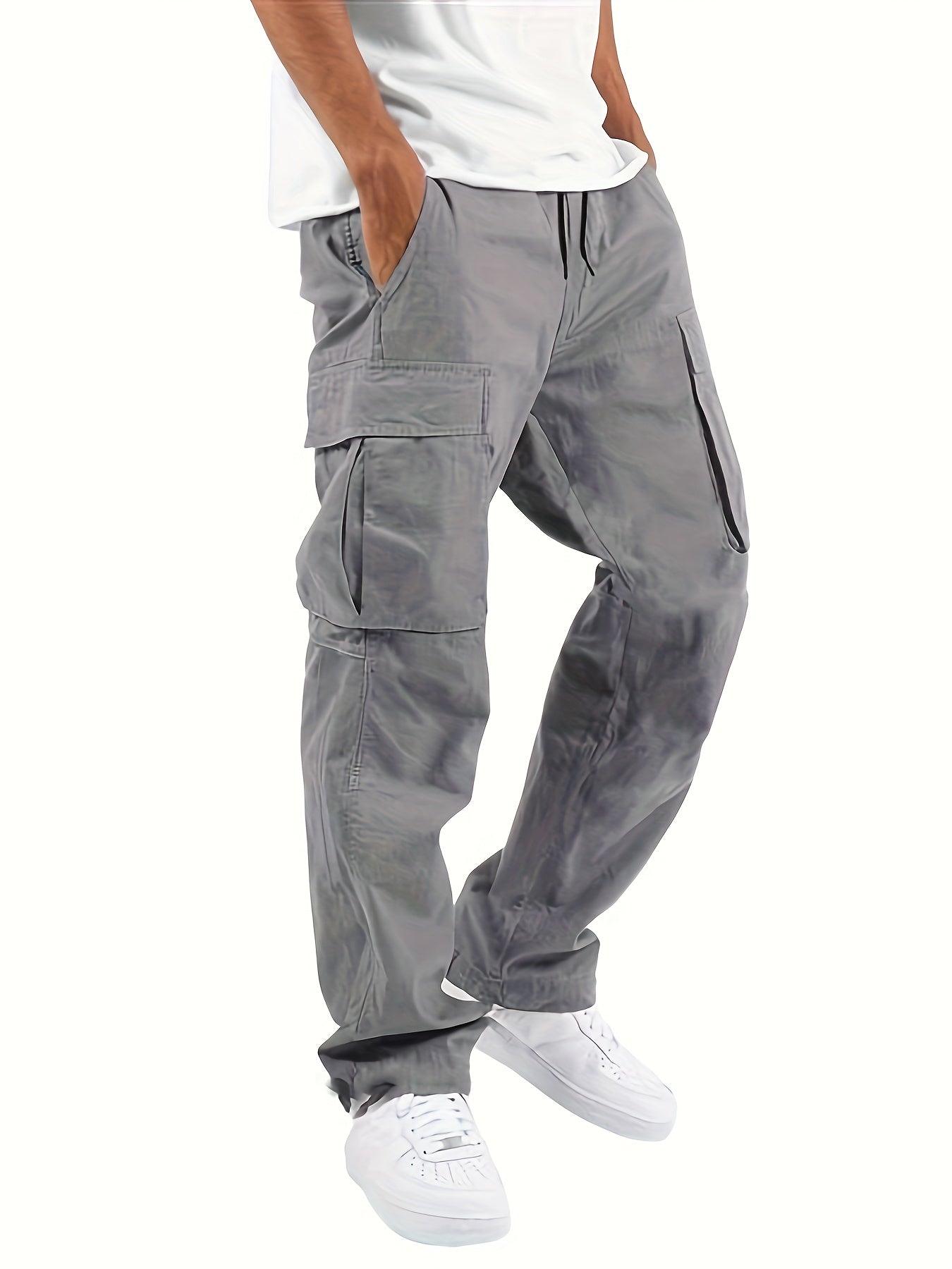 Cargohosen – gerade Beinpartie – lockere Passform – Cargohosen für Herren – Herrenhosen-Hellgrau-S-Chaps Herrenmode