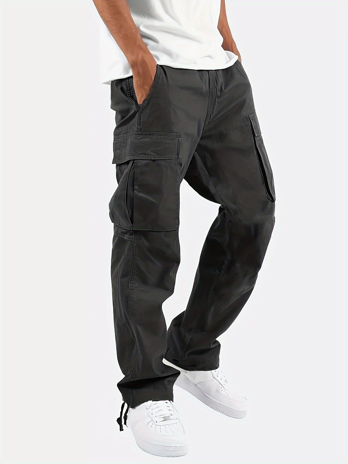 Cargohosen – gerade Beinpartie – lockere Passform – Cargohosen für Herren – Herrenhosen-Schwarz-S-Chaps Herrenmode