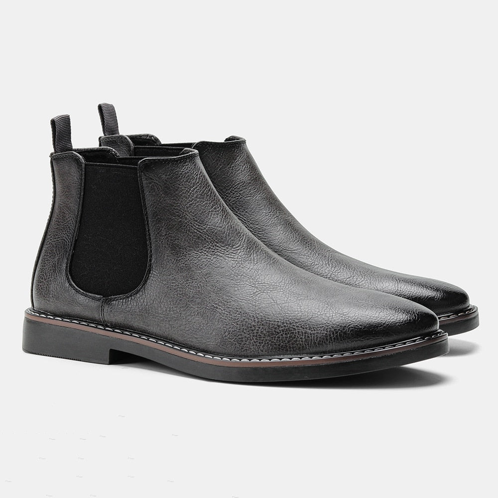 Chelsea-Stiefel | Slipper | Knöchelhoch | Lederstiefel | Herrenstiefel-Grau-40-Chaps Herrenmode