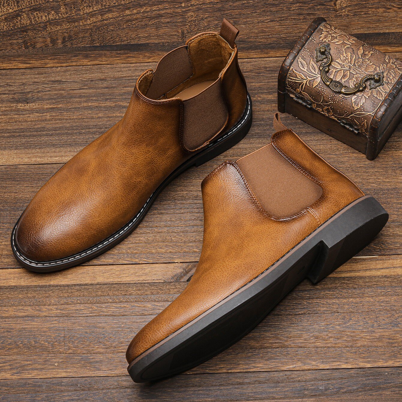 Chelsea-Stiefel | Slipper | Knöchelhoch | Lederstiefel | Herrenstiefel-Hellbraun-40-Chaps Herrenmode