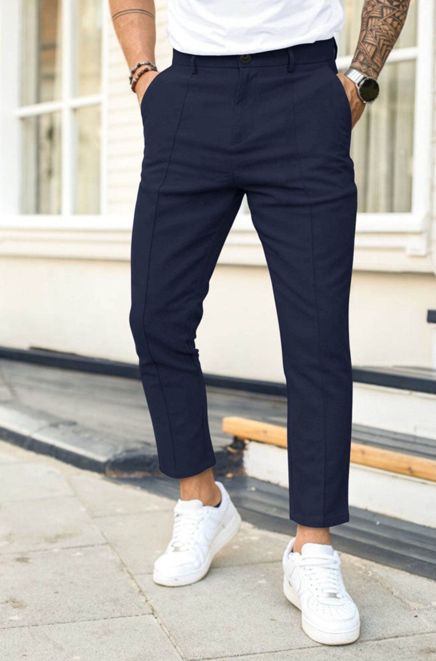 Chino-Hosen | Stretch | Schmale Passform | Skinny Chinos | Herrenhosen-Blau-S-Chaps Herrenmode