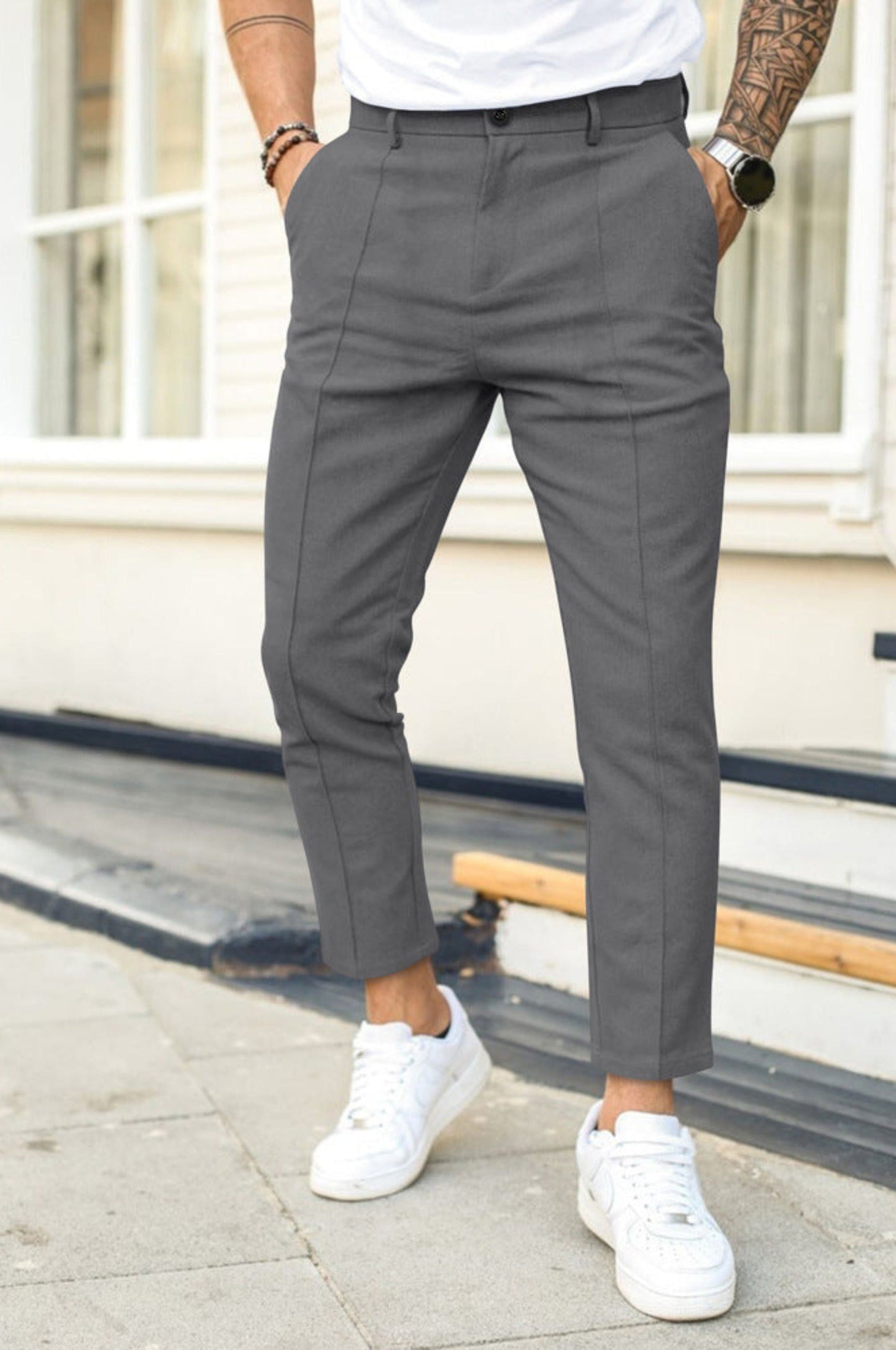 Chino-Hosen | Stretch | Schmale Passform | Skinny Chinos | Herrenhosen-Grau-S-Chaps Herrenmode