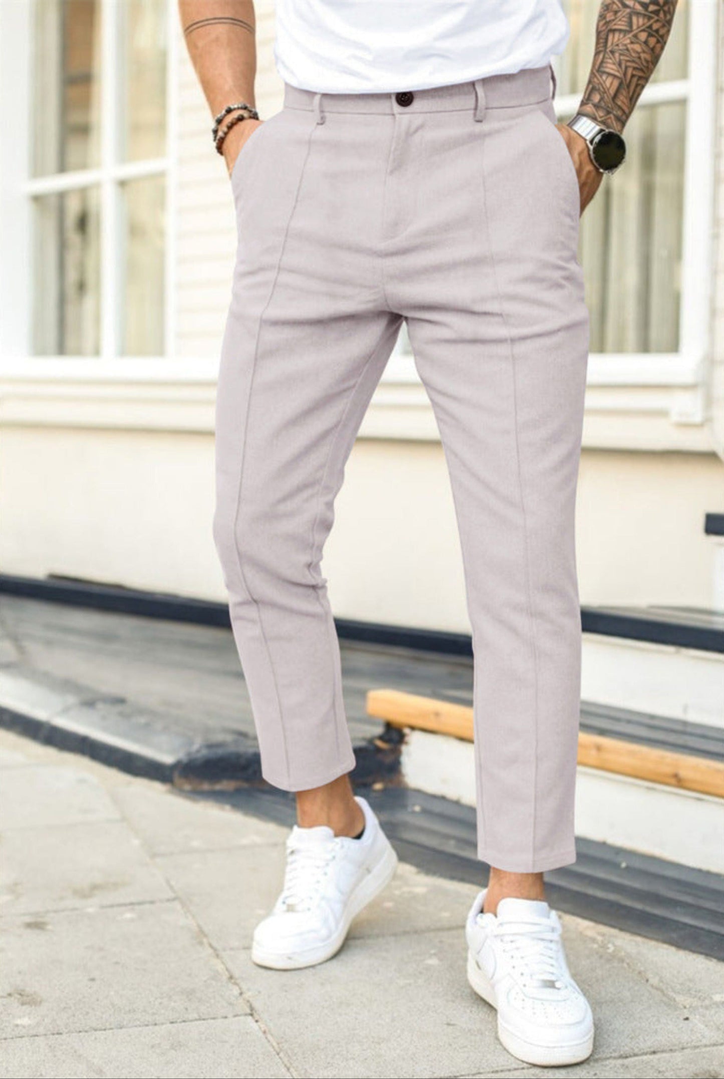 Chino-Hosen | Stretch | Schmale Passform | Skinny Chinos | Herrenhosen-Hellgrau-S-Chaps Herrenmode