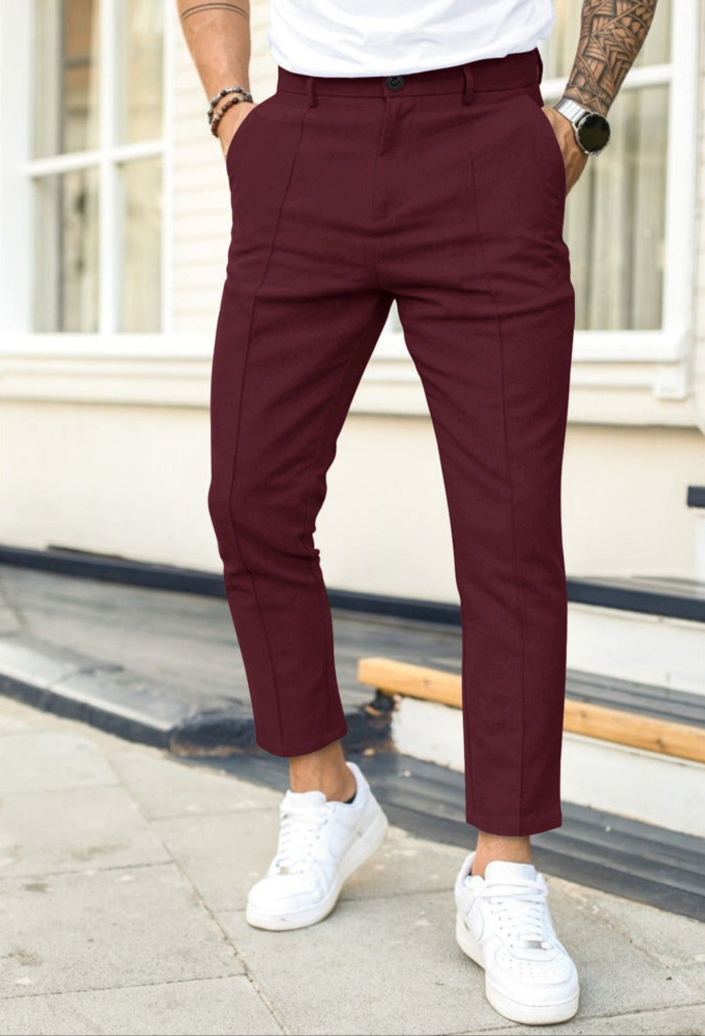 Chino-Hosen | Stretch | Schmale Passform | Skinny Chinos | Herrenhosen-Weinrot-S-Chaps Herrenmode