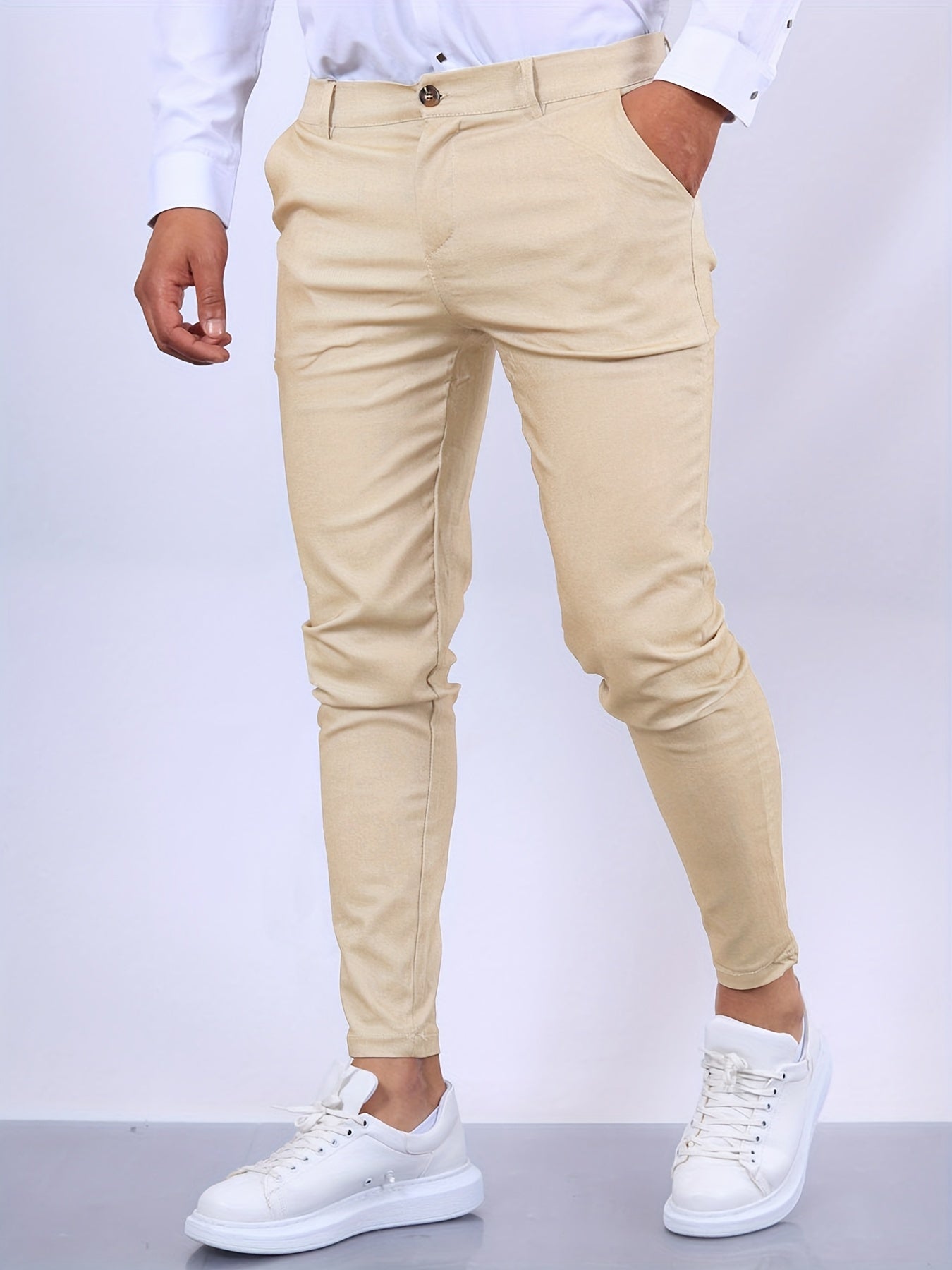 Chinos | Schmal geschnitten | Stretch | Chino-Hosen | Schmale Chinos für Männer-Aprikose-XS-Chaps Herrenmode