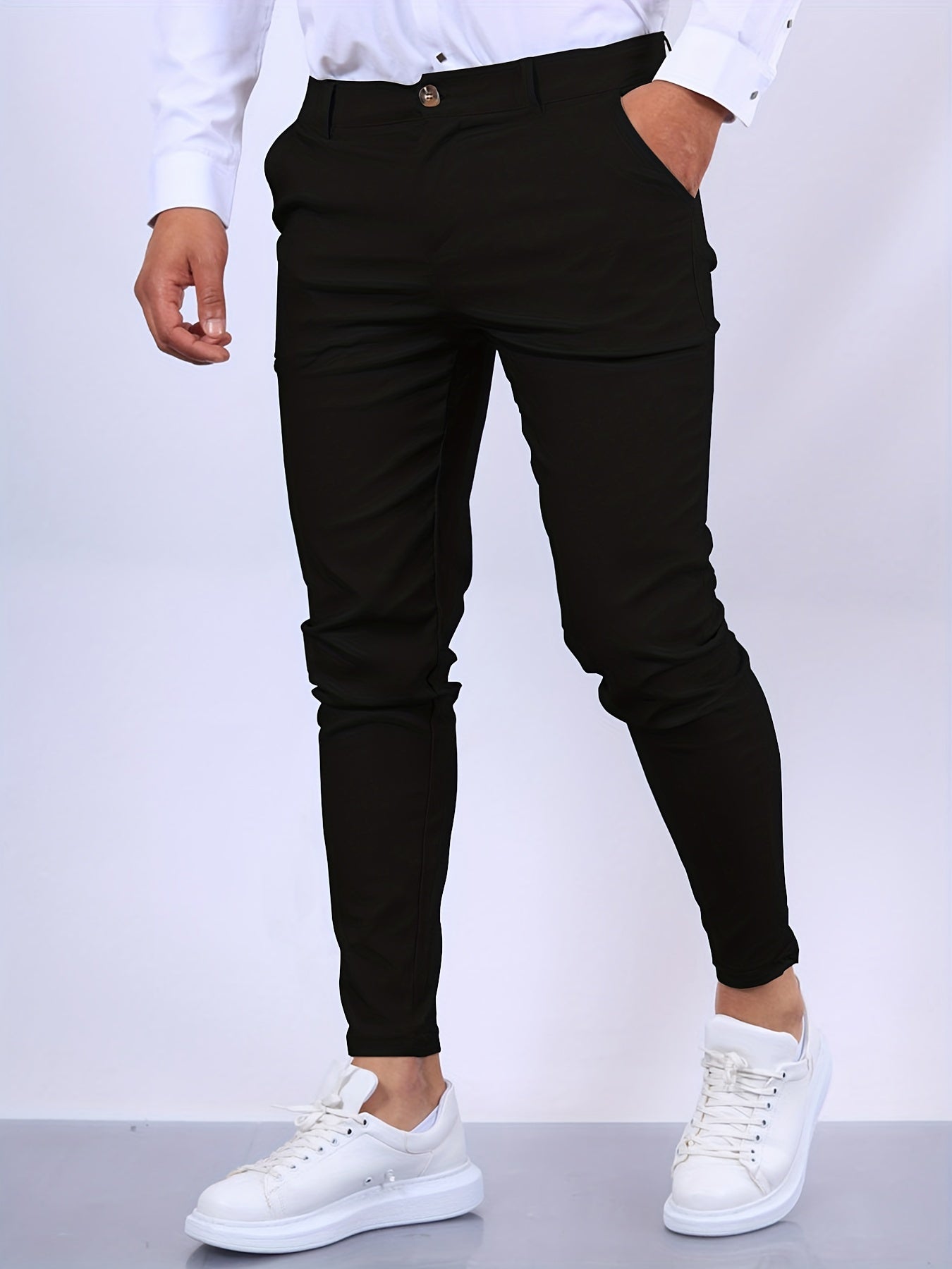Chinos | Schmal geschnitten | Stretch | Chino-Hosen | Schmale Chinos für Männer-Reines Schwarz-XS-Chaps Herrenmode