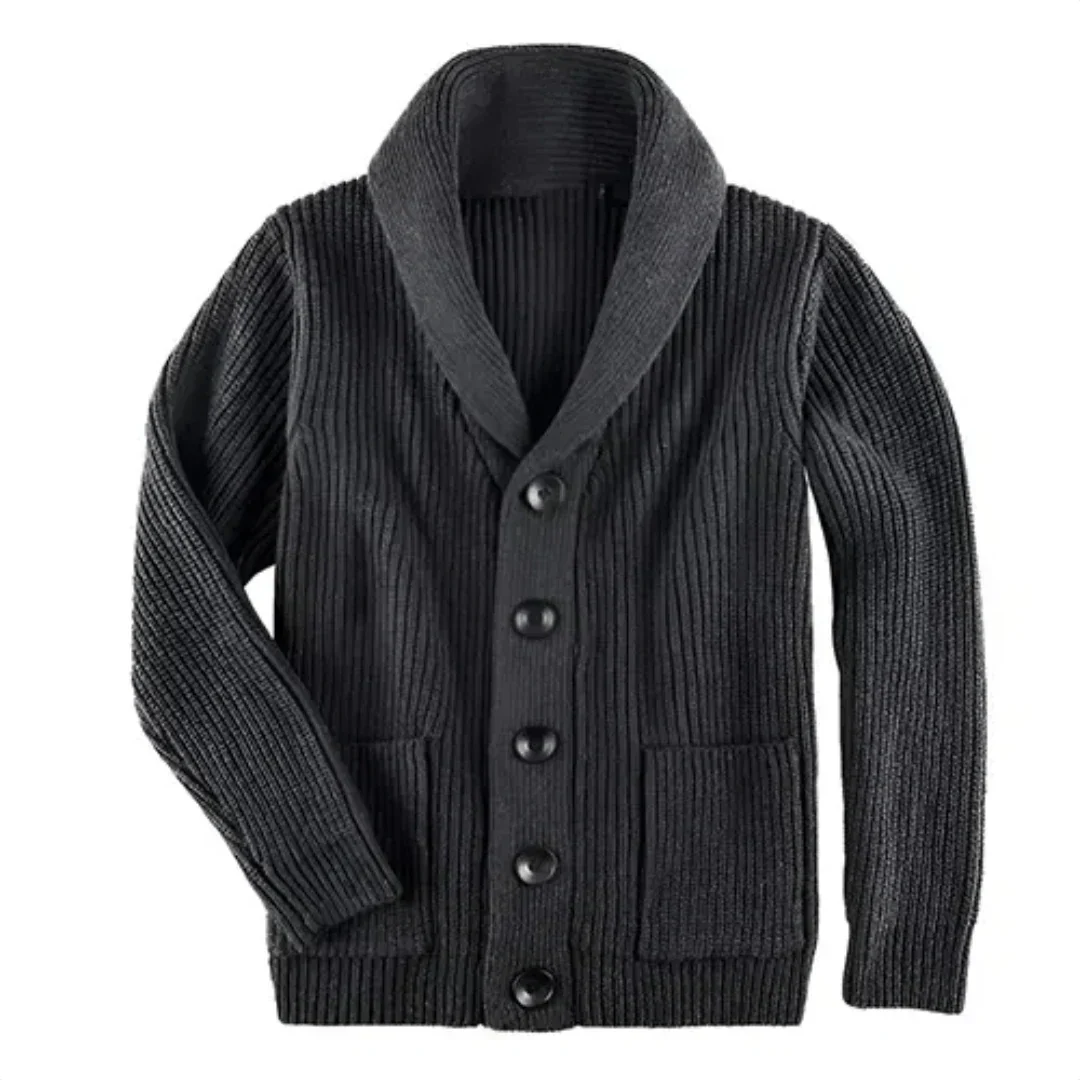 Chunky Cardigan - Warm - Button-Up - Strickjacke - Herrenstrickjacke-Grau-S-Chaps Herrenmode