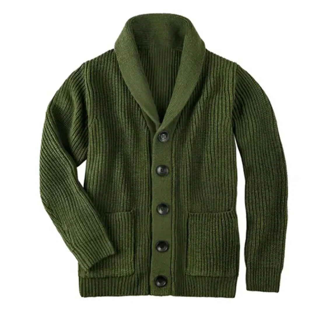 Chunky Cardigan - Warm - Button-Up - Strickjacke - Herrenstrickjacke-Grün-S-Chaps Herrenmode