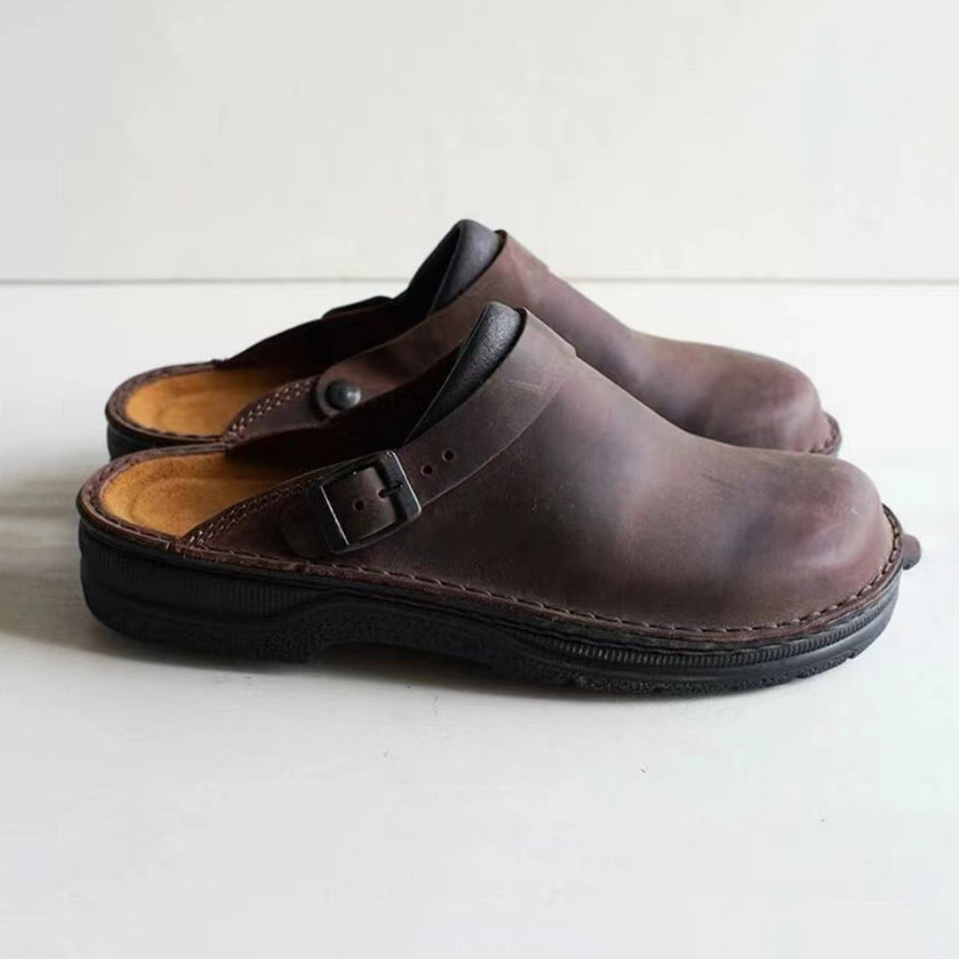 Clogs | Retro | Slip-On | Lederclogs | Herrenschuhe-Dunkelbraun-38-Chaps Herrenmode