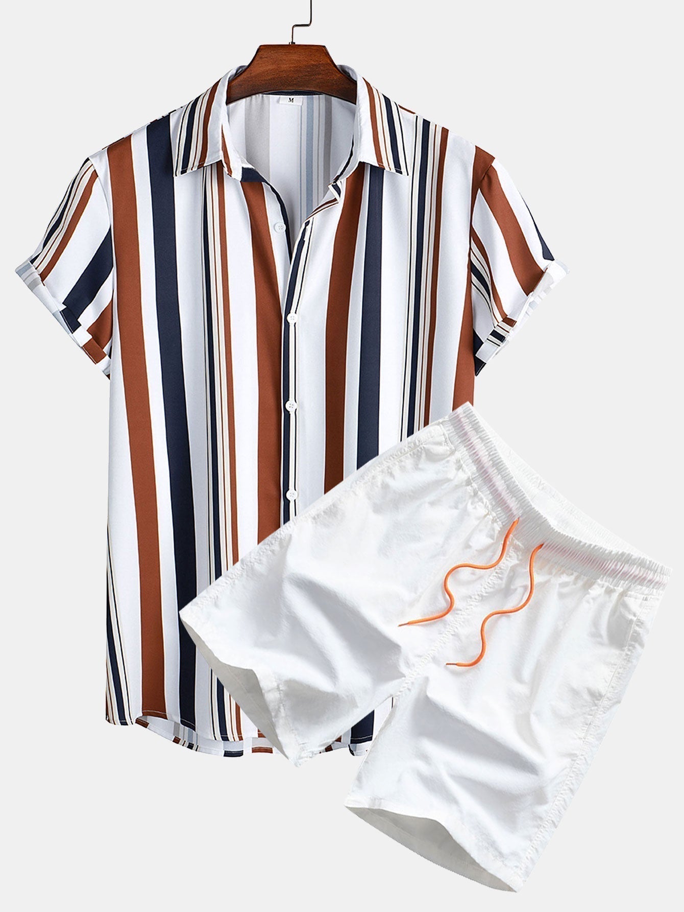 Co-Ord Set - Gestreiftes Kurzarmhemd und Shorts für Herren im Set für den Sommer-Weiß-M-Chaps Herrenmode
