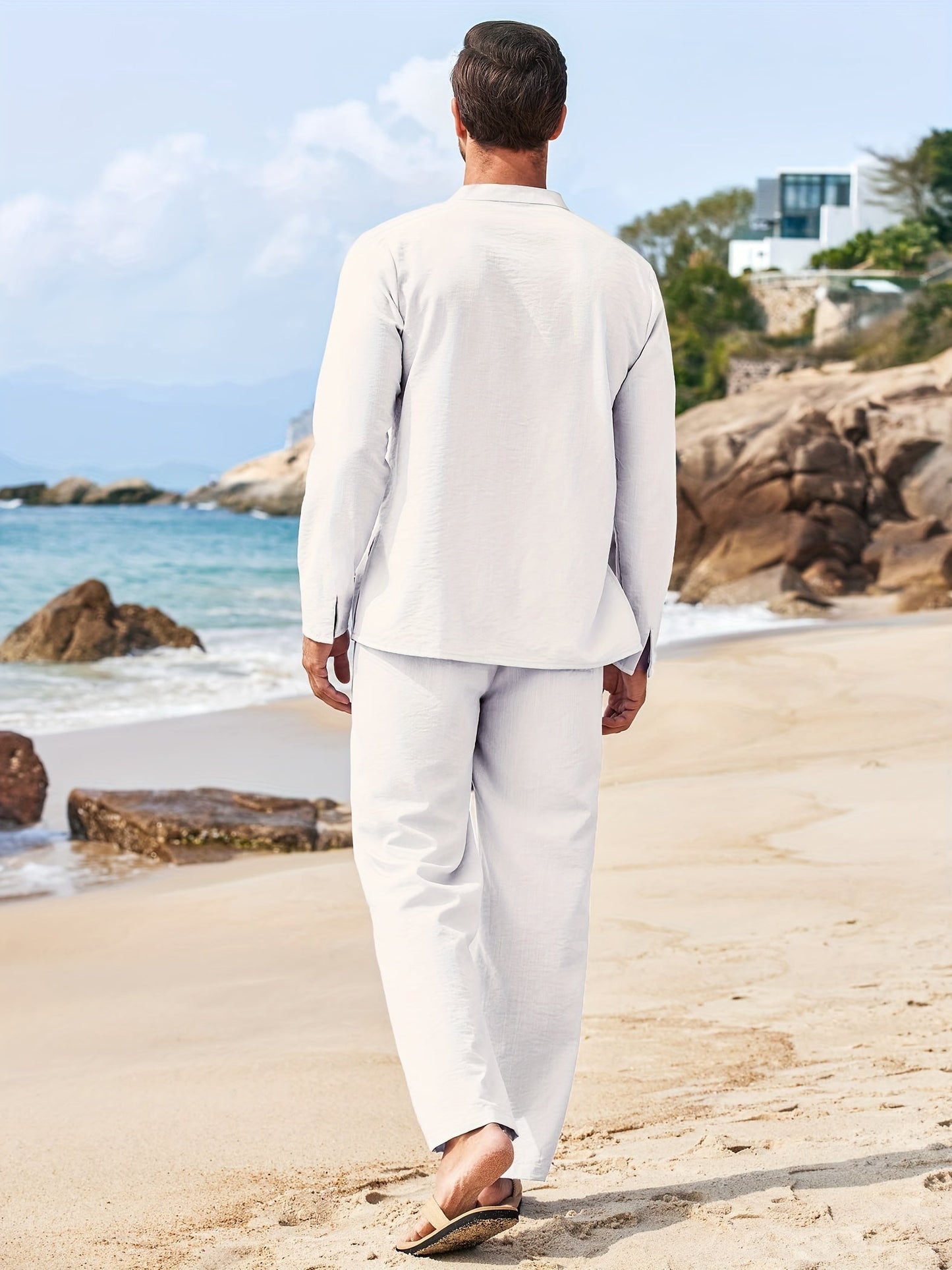 Co-Ord Set - Zweiteiliges Set aus Leinen für Männer mit langen Ärmeln für den Sommer-Chaps Herrenmode
