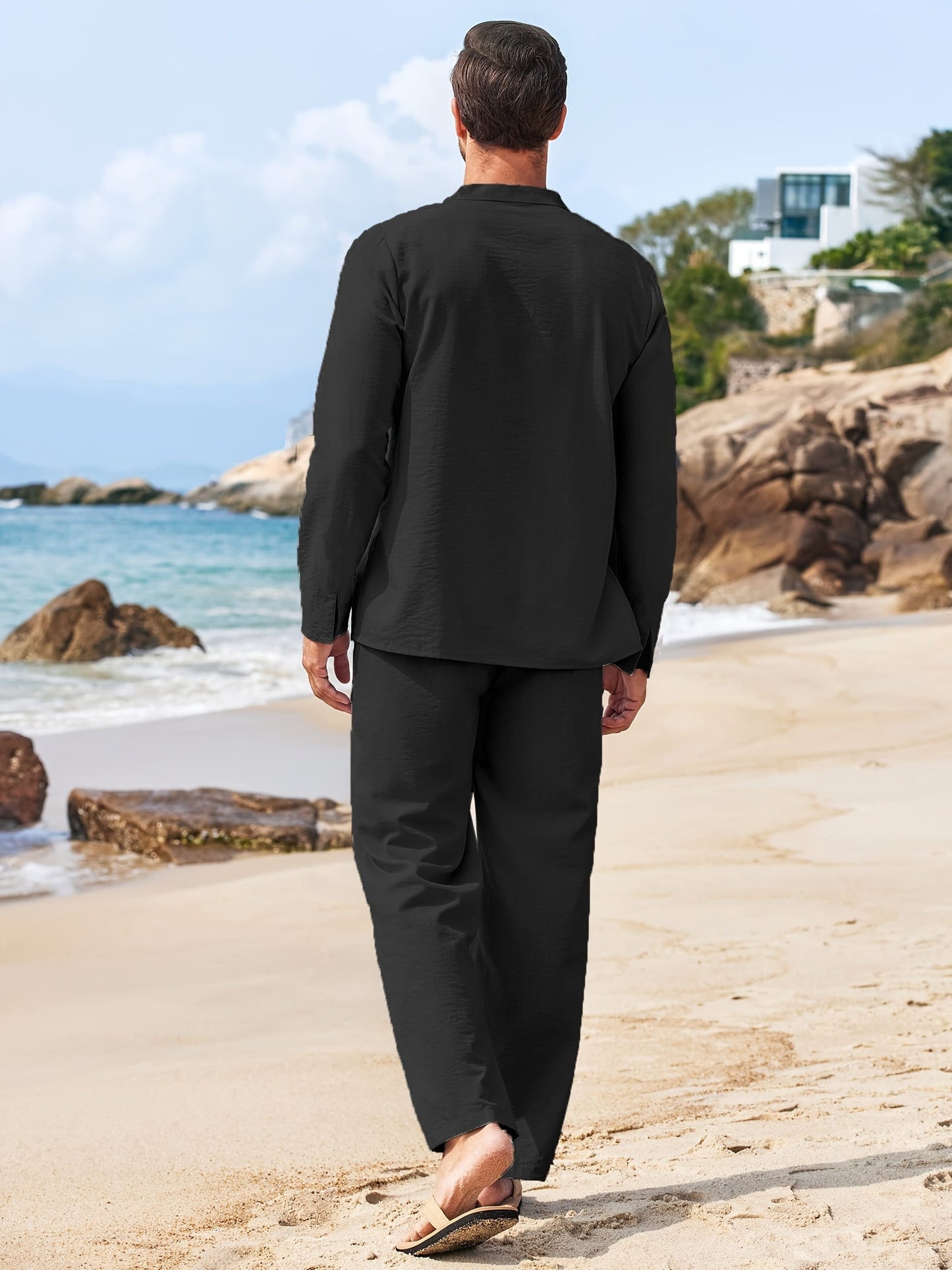 Co-Ord Set - Zweiteiliges Set aus Leinen für Männer mit langen Ärmeln für den Sommer-Chaps Herrenmode