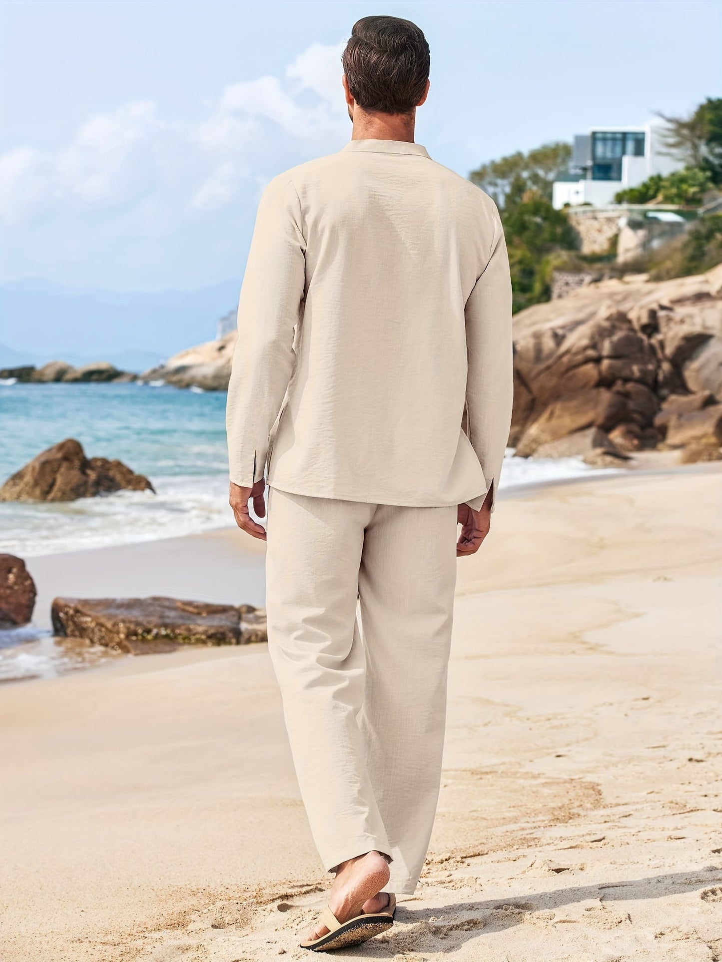 Co-Ord Set - Zweiteiliges Set aus Leinen für Männer mit langen Ärmeln für den Sommer-Chaps Herrenmode