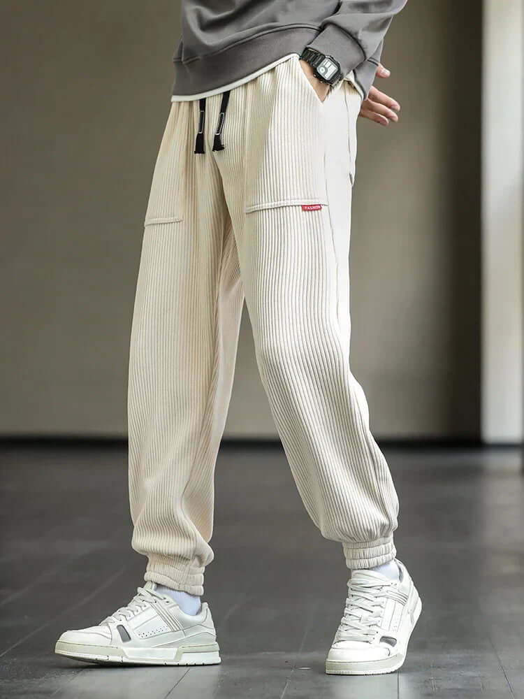 Cord-Jogginghose | Locker sitzend | Kordelzug | Jogginghose | Herrenhose-Beige-M-Chaps Herrenmode