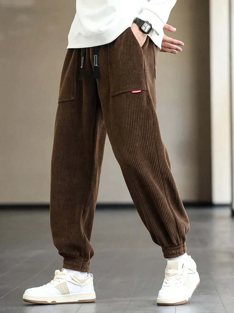 Cord-Jogginghose | Locker sitzend | Kordelzug | Jogginghose | Herrenhose-Braun-M-Chaps Herrenmode