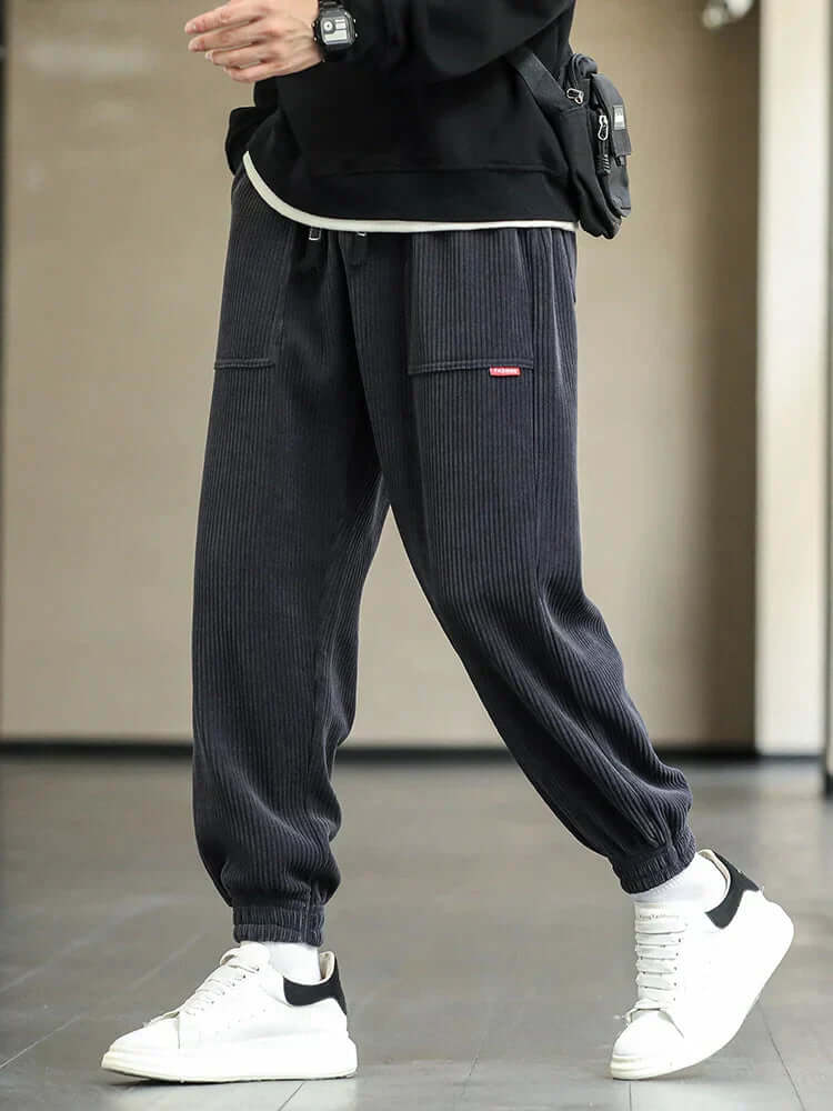 Cord-Jogginghose | Locker sitzend | Kordelzug | Jogginghose | Herrenhose-Dunkelgrau-M-Chaps Herrenmode