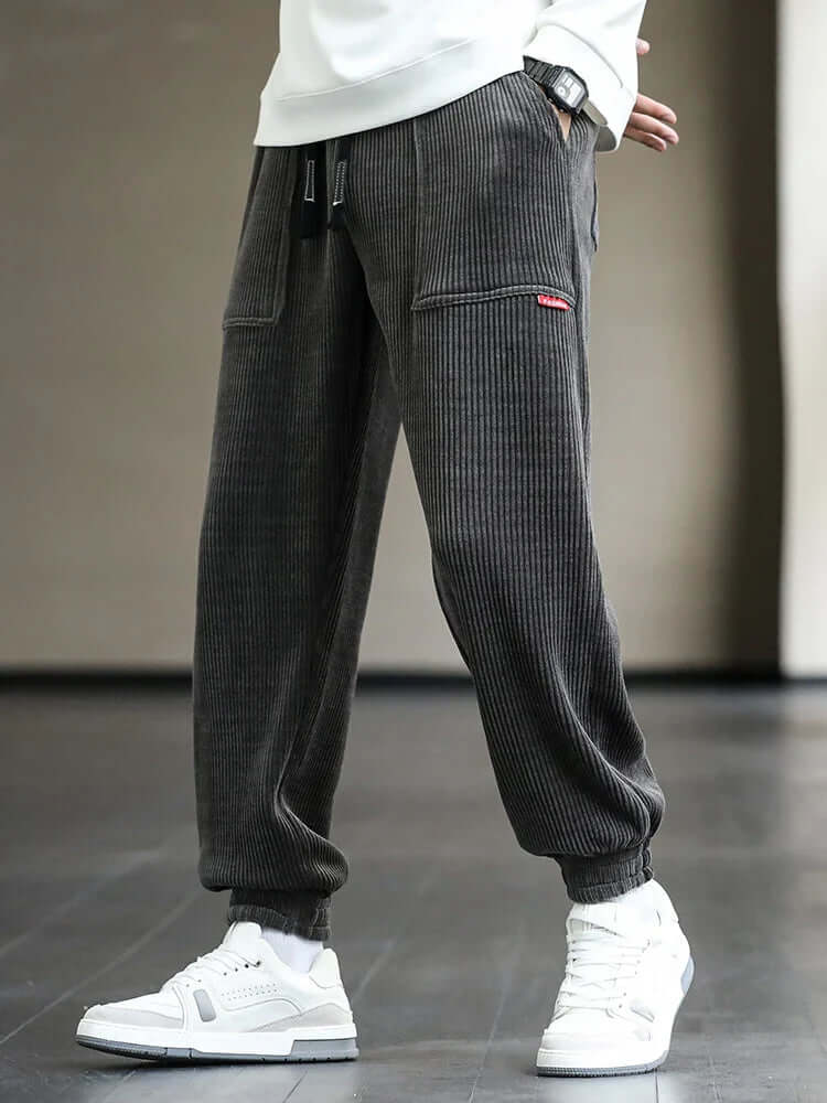 Cord-Jogginghose | Locker sitzend | Kordelzug | Jogginghose | Herrenhose-Grau-M-Chaps Herrenmode