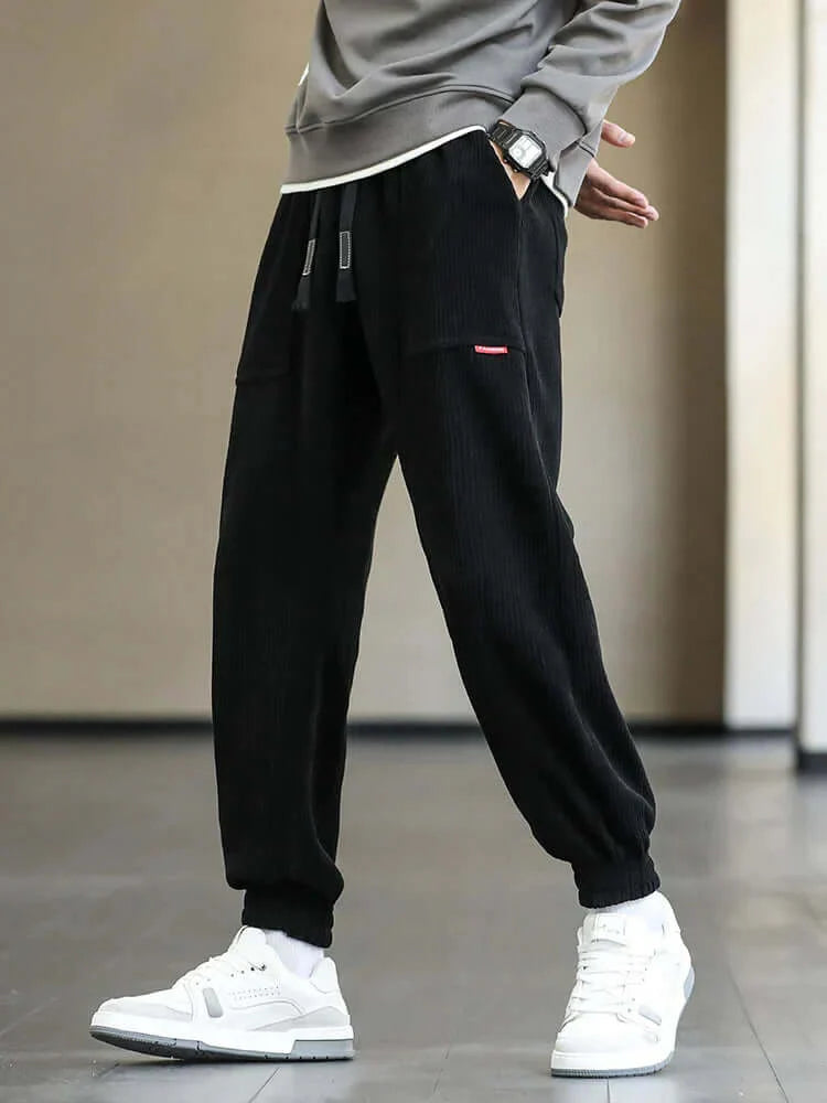 Cord-Jogginghose | Locker sitzend | Kordelzug | Jogginghose | Herrenhose-Schwarz-M-Chaps Herrenmode