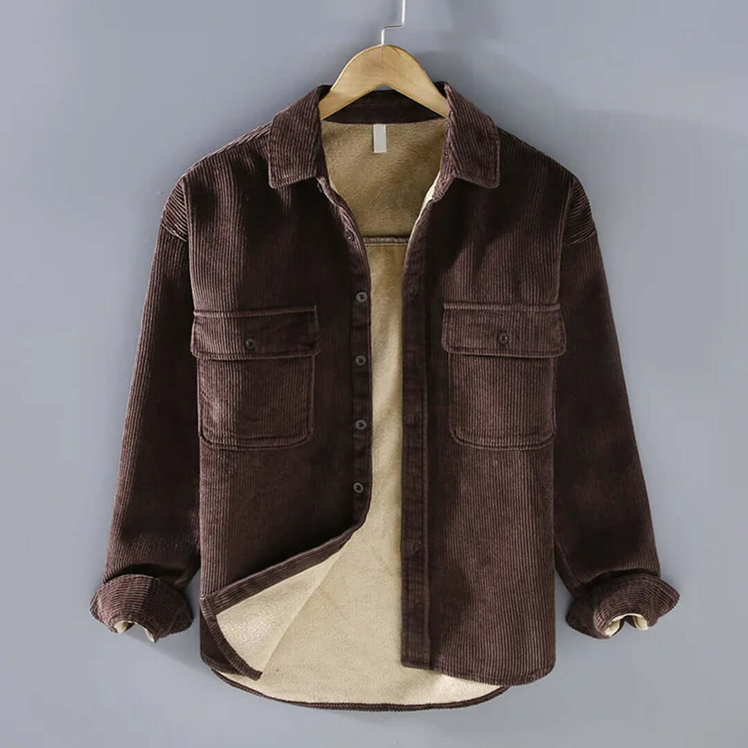 Cordhemd | Fleece gefüttert | Button-Up | Winterüberhemd | Herrenüberhemd-Braun-M-Chaps Herrenmode