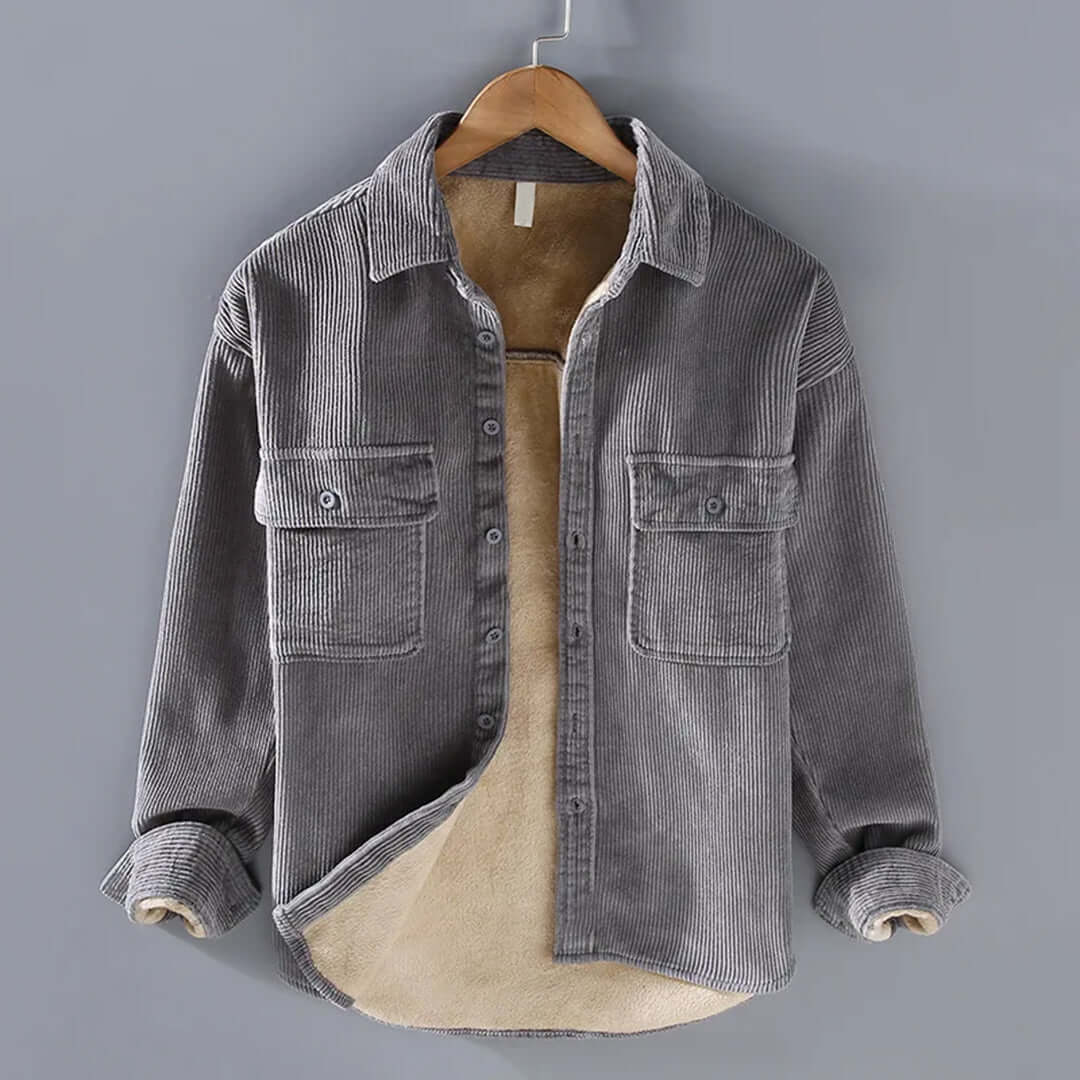 Cordhemd | Fleece gefüttert | Button-Up | Winterüberhemd | Herrenüberhemd-Grau-M-Chaps Herrenmode