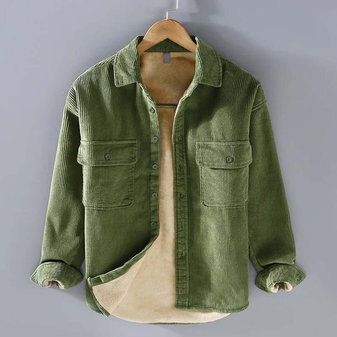 Cordhemd | Fleece gefüttert | Button-Up | Winterüberhemd | Herrenüberhemd-Grün-M-Chaps Herrenmode