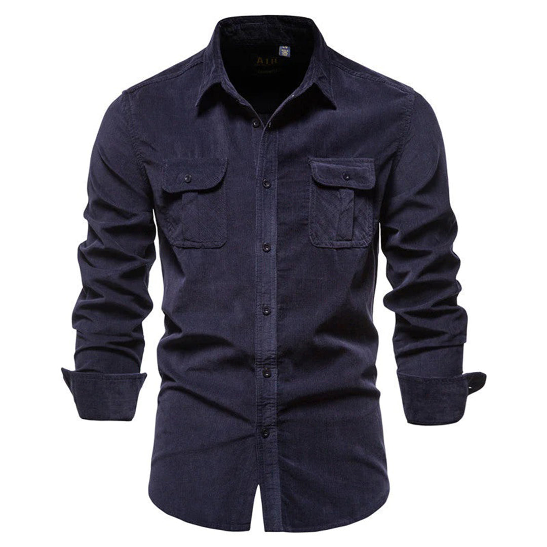 Cordhemd | Langarm | Brusttaschen | Hemd mit Knöpfen | Herrenhemd-Blau-M-Chaps Herrenmode