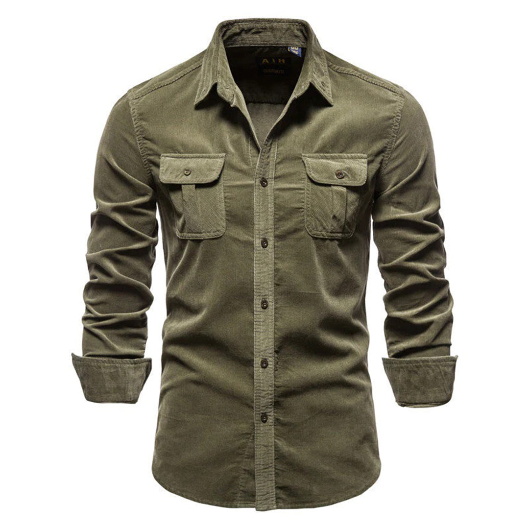 Cordhemd | Langarm | Brusttaschen | Hemd mit Knöpfen | Herrenhemd-Grün-M-Chaps Herrenmode
