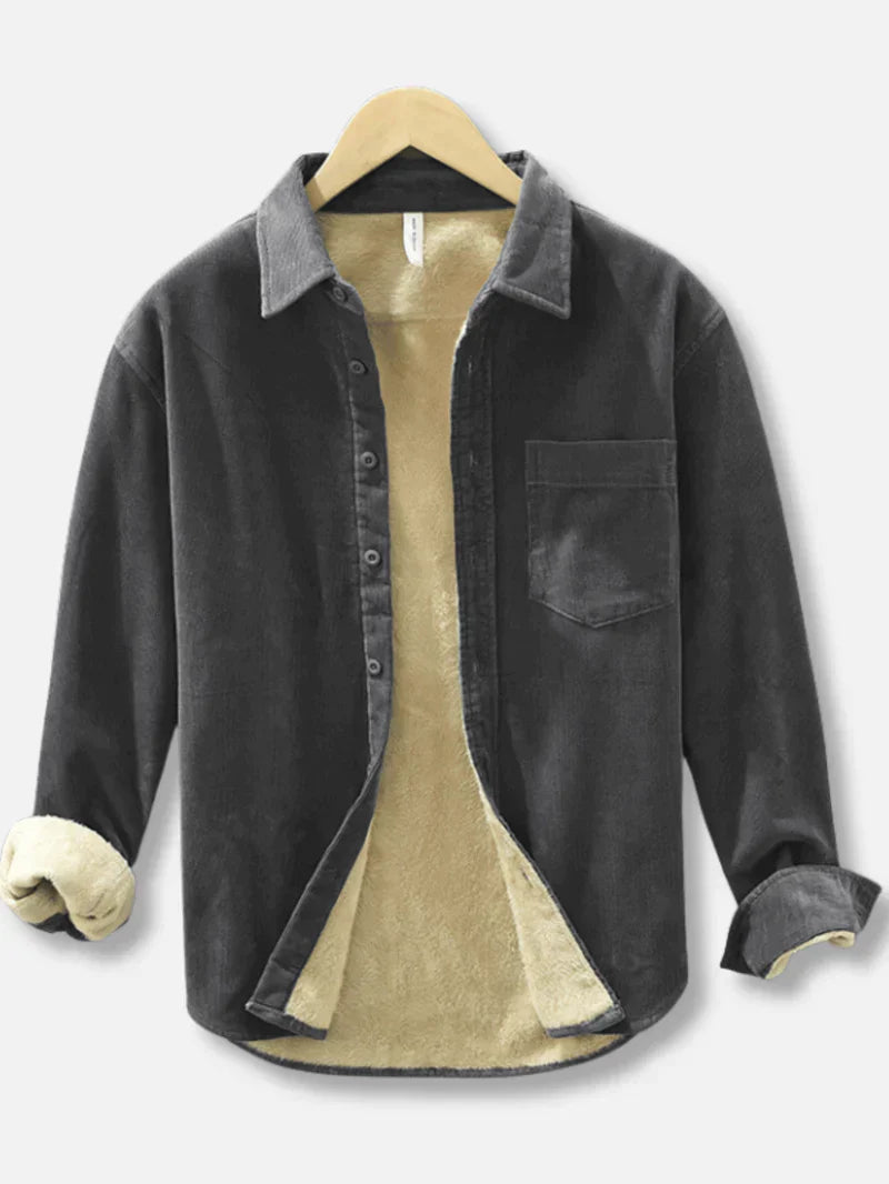 Cordhemd | Warm | Mit Fleece gefüttert | Overshirt | Herrenbekleidung-Grau-M-Chaps Herrenmode