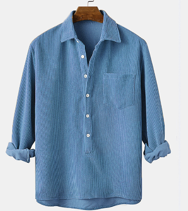 Cordhemd – halbe Knopfleiste – Kragen – Langarmhemd – Herrenbekleidung-Hellblau-S-Chaps Herrenmode