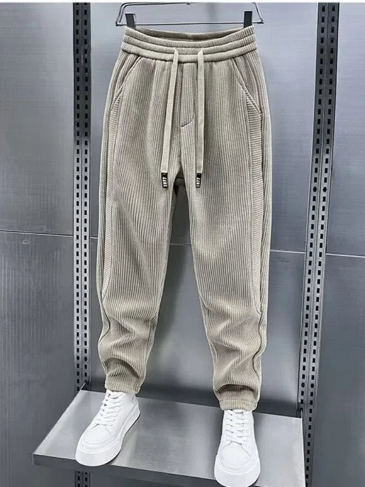 Cordhose – Herrenhose mit elastischem Bund, lockerer Passform und weiten Beinen-Khaki-S-Chaps Herrenmode