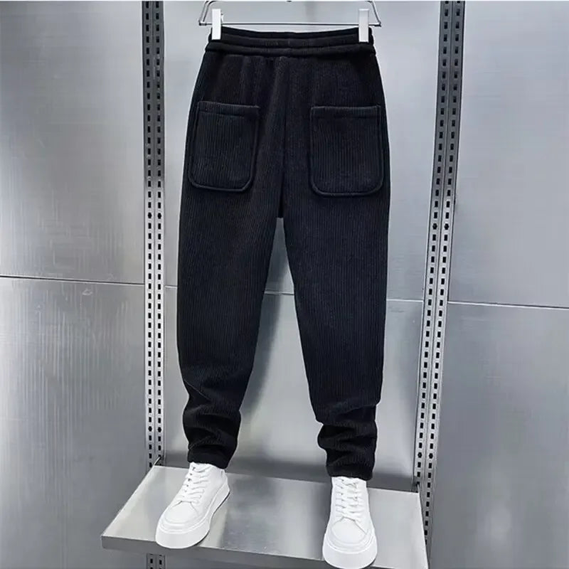 Cordhose – Herrenhose mit elastischem Bund, lockerer Passform und weiten Beinen-Schwarz-S-Chaps Herrenmode