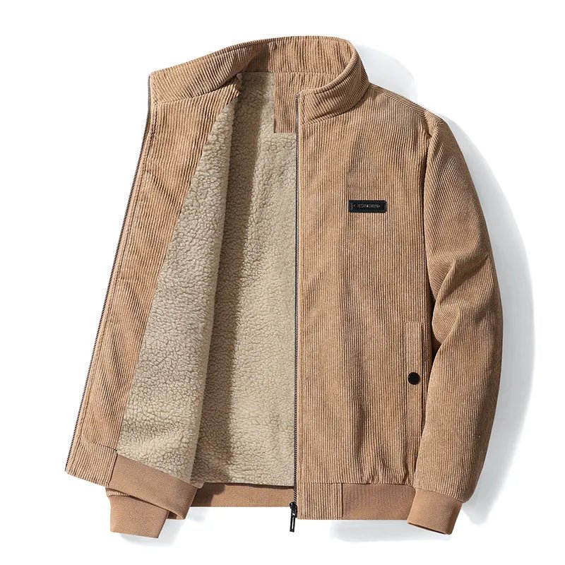 Cordjacke – Winterjacke für Männer mit Fleece-Sherpa-Futter-Beige-S-Chaps Herrenmode