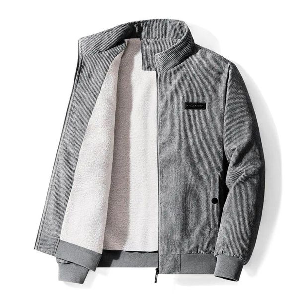 Cordjacke – Winterjacke für Männer mit Fleece-Sherpa-Futter-Grau-S-Chaps Herrenmode