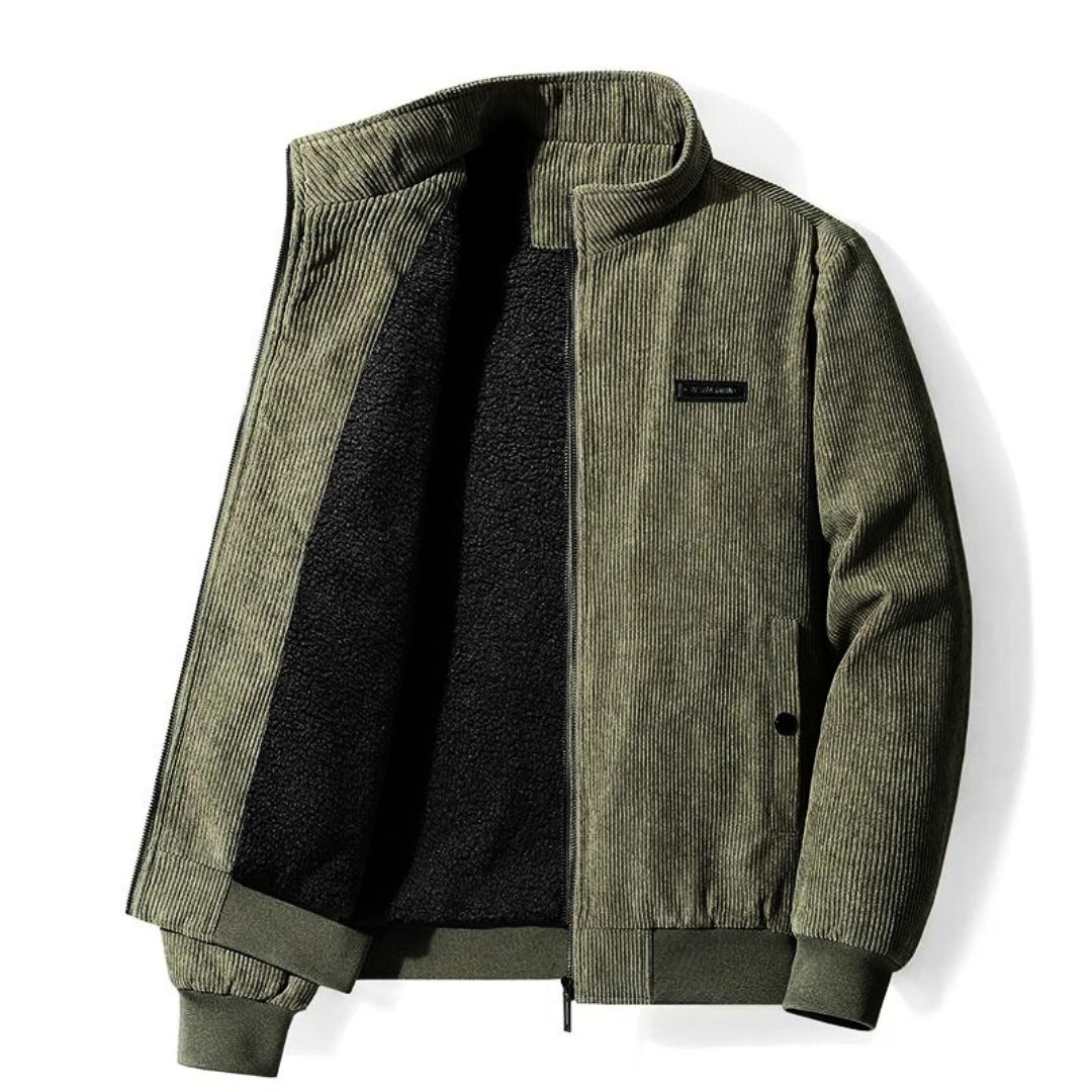 Cordjacke | mit Fleece gefüttert | mit Reißverschluss | Jacke mit Sherpa | Bomberjacke für Herren-Armeegrün-S-Chaps Herrenmode