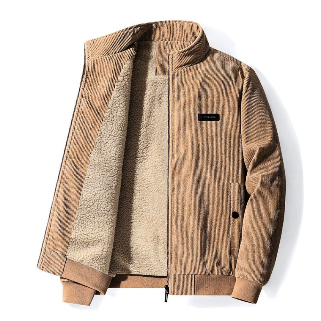 Cordjacke | mit Fleece gefüttert | mit Reißverschluss | Jacke mit Sherpa | Bomberjacke für Herren-Beige-S-Chaps Herrenmode