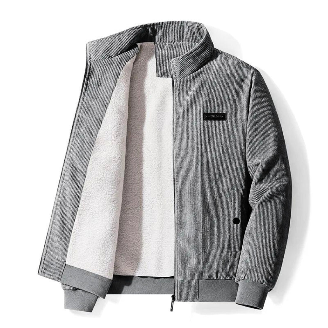 Cordjacke | mit Fleece gefüttert | mit Reißverschluss | Jacke mit Sherpa | Bomberjacke für Herren-Grau-S-Chaps Herrenmode