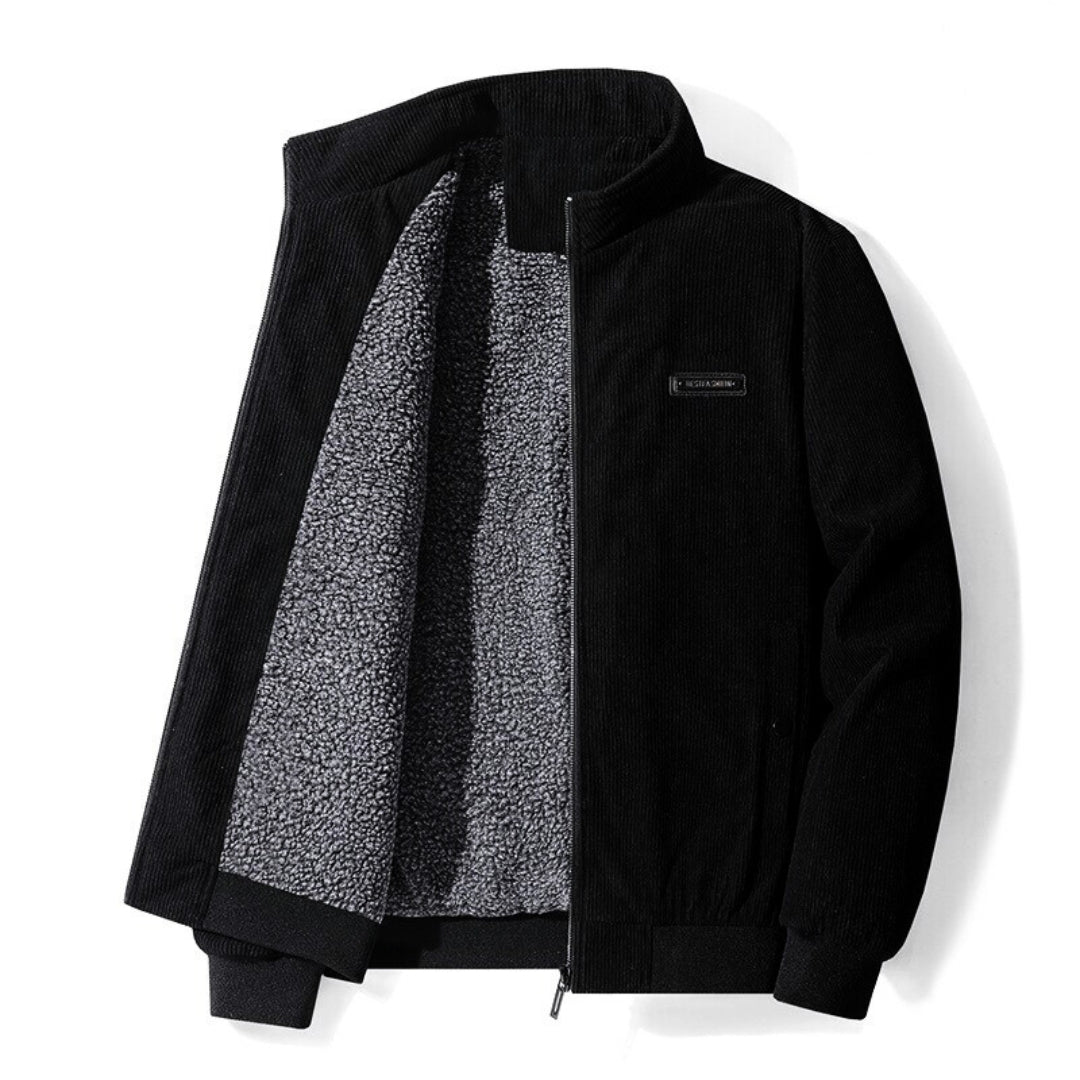 Cordjacke | mit Fleece gefüttert | mit Reißverschluss | Jacke mit Sherpa | Bomberjacke für Herren-Schwarz-S-Chaps Herrenmode