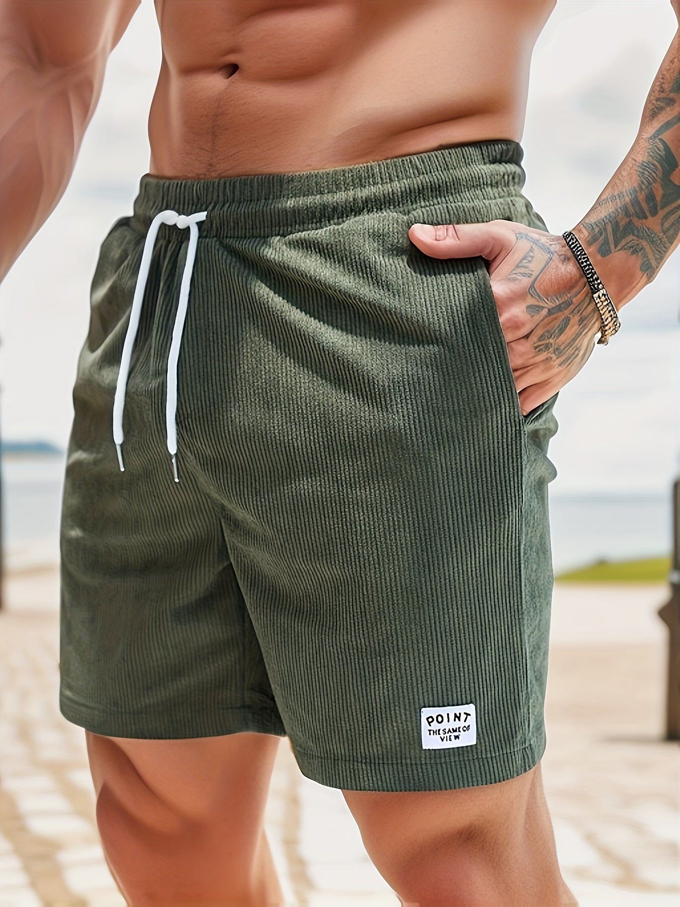 Cordshorts – Kordelzug – elastischer Bund – Sommer-Shorts – Herrenshorts-Armeegrün-S-Chaps Herrenmode